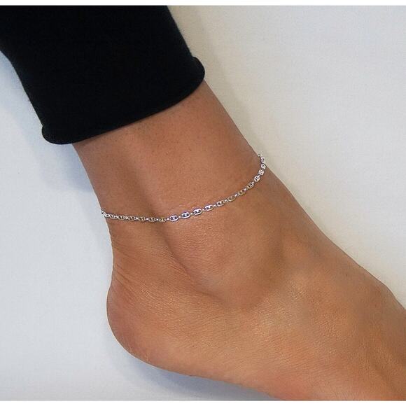 Dainty Ankle Bracelet, 925 Italy SOLID Sterling Silver Anklet, Mariner Box Chain - Picture 1 of 6